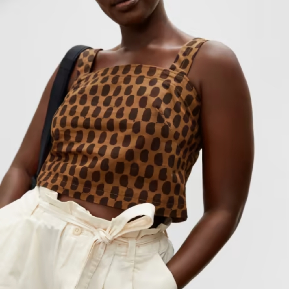 Everlane The Button Back Tank in Walnut Print Brown